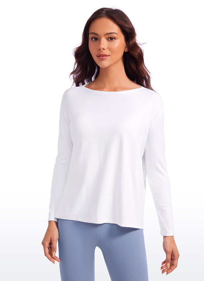 CRZ YOGA Women Butterluxe Yoga Back Hem Loose Fit Lounge Long Sleeves White