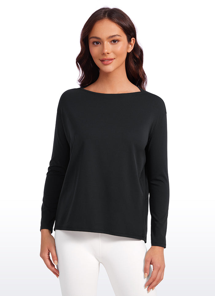 CRZ YOGA Women Butterluxe Yoga Back Hem Loose Fit Lounge Long Sleeves Black