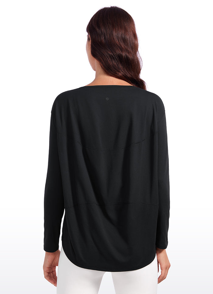 CRZ YOGA Women Butterluxe Yoga Back Hem Loose Fit Lounge Long Sleeves Black
