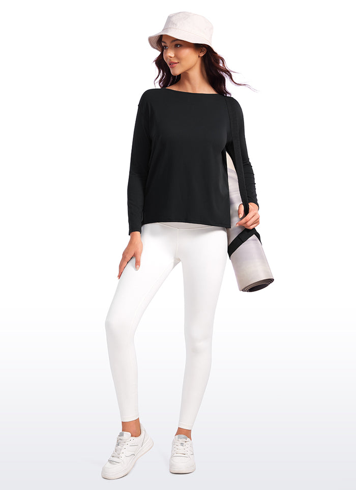 CRZ YOGA Women Butterluxe Yoga Back Hem Loose Fit Lounge Long Sleeves Black
