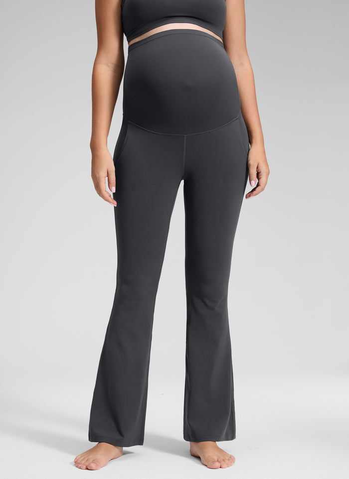 CRZ YOGA Women's Maternity Flare Leggings Pockets Butterluxe 31'' Mysterious Grey