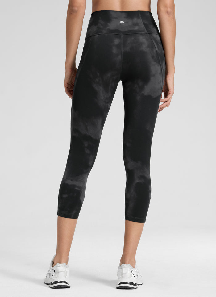 CRZ YOGA Women's Yoga High Rise Butterluxe Capri with Pockets 21'' Black Tie Dye Flowers