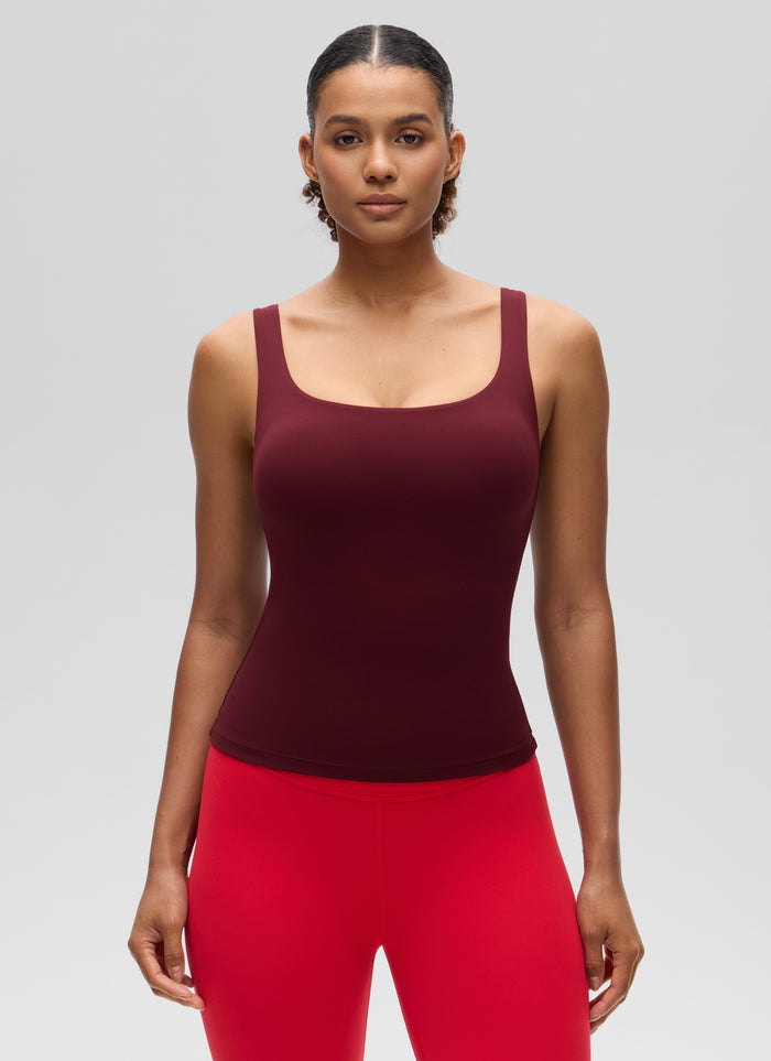 CRZ YOGA Women's SlimFit Tops Butterluxe Built-in Bra U Neck Tanks Red Merlot