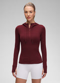 CRZ YOGA Women's Butterluxe Slim Fit Pocket Outerwear Full Zip Hoodies Red Merlot