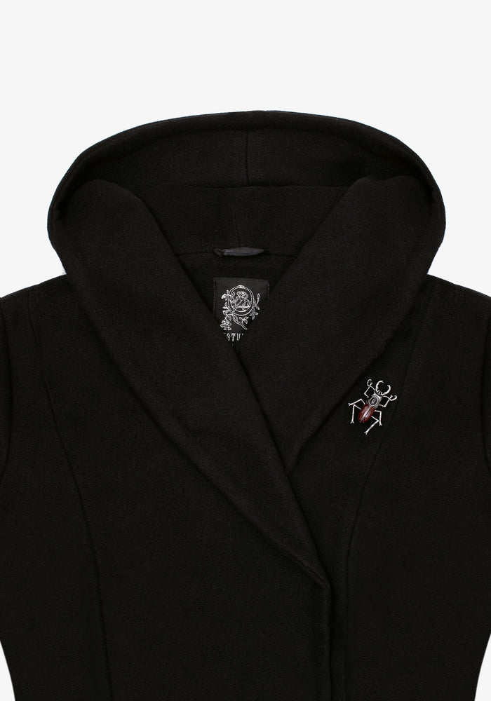Camilla Tie Waist Hooded Coat With Bug Brooch