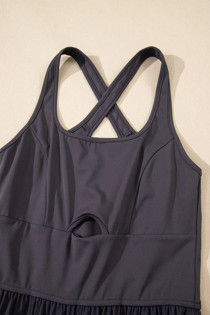 Carbon Grey Back Crossed Straps Hollow Out Jogger Jumpsuit - Bottoms/Jumpsuits & Rompers