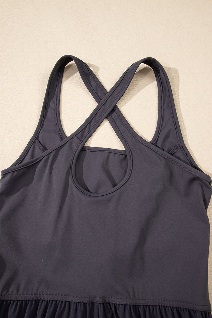 Carbon Grey Back Crossed Straps Hollow Out Jogger Jumpsuit - Bottoms/Jumpsuits & Rompers