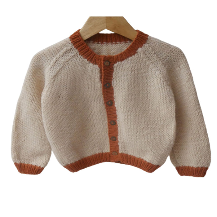 Cardigan ivory  & Rust  |  For Girl and Baby Boy  |  100% Organic Wool | Size-18 Month - Mojopanda Organic  Store