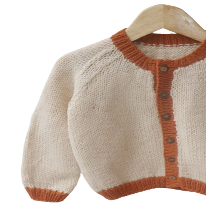 Cardigan ivory  & Rust  |  For Girl and Baby Boy  |  100% Organic Wool | Size-18 Month - Mojopanda Organic  Store