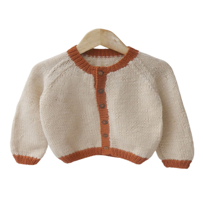 Cardigan ivory  & Rust  |  For Girl and Baby Boy  |  100% Organic Wool | Size-18 Month - Mojopanda Organic  Store