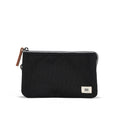 Medium recycled canvas zipper pouch, black with front patch and zipper pull