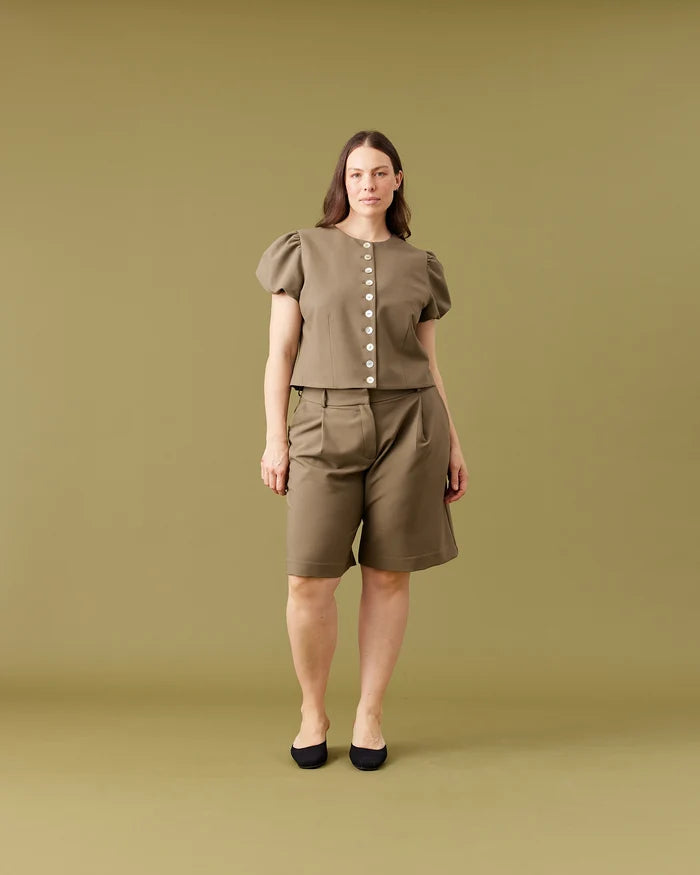 CAROLYN PUFF SLEEVE BLAZER MARTINI OLIVE