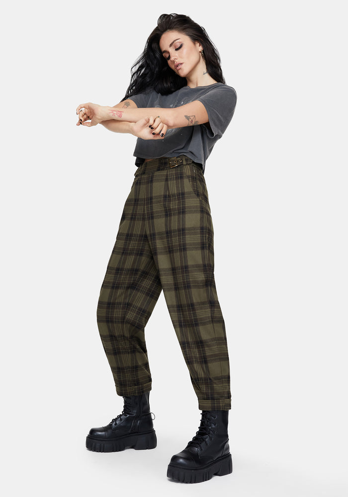 Cecily Buckle Detail Check Balloon Trousers