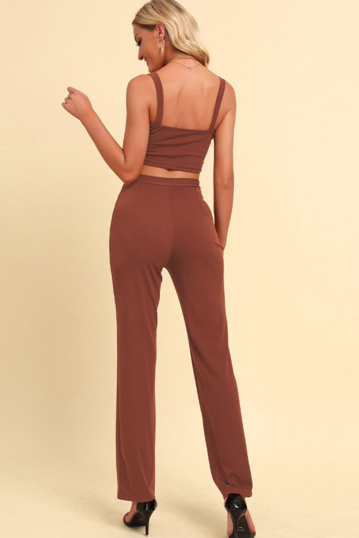 Chain Detail Cropped Cami and Straight Leg Pants Set - Madikfashions.com