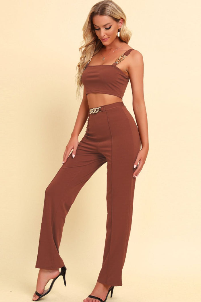 Chain Detail Cropped Cami and Straight Leg Pants Set - Madikfashions.com