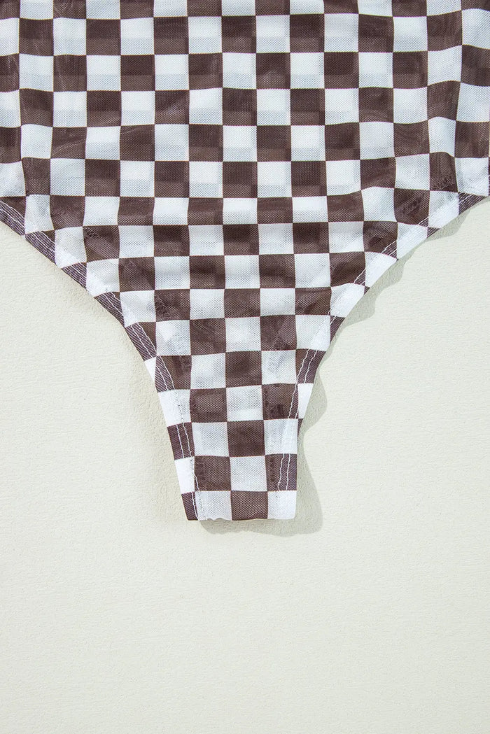 Shop Checkered Printed Long Sleeve High Neck Bodysuit at eAura