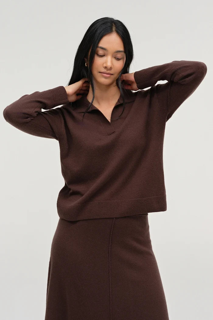Chocolate Wool-Cashmere Collared Sweater
