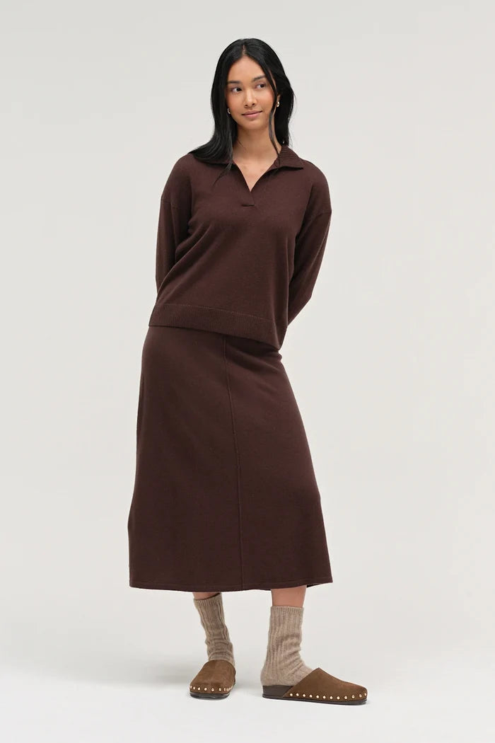 Chocolate Wool-Cashmere Collared Sweater