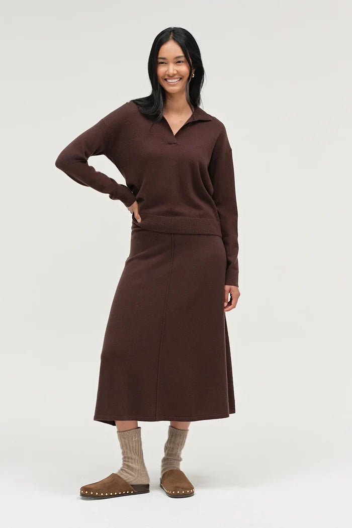 Chocolate Wool-Cashmere Collared Sweater