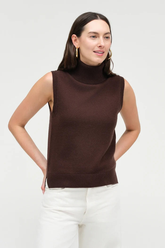 Chocolate Wool-Cashmere High-Neck Tank