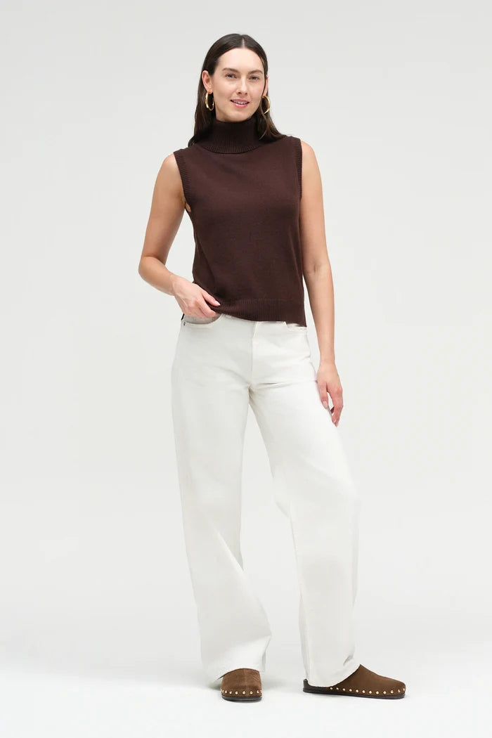 Chocolate Wool-Cashmere High-Neck Tank