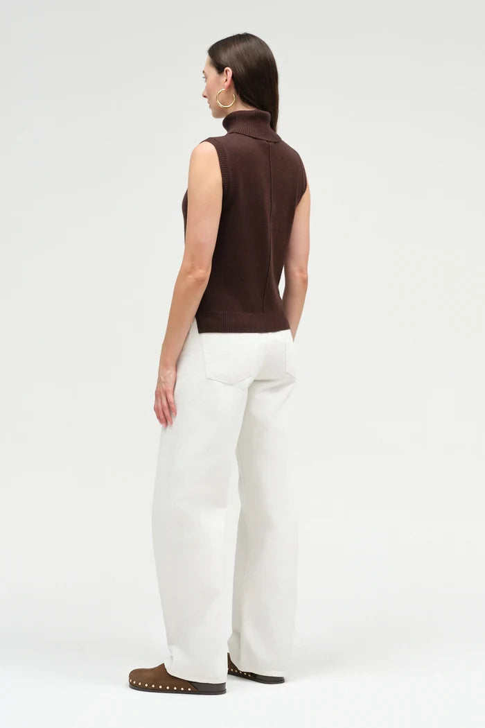 Chocolate Wool-Cashmere High-Neck Tank