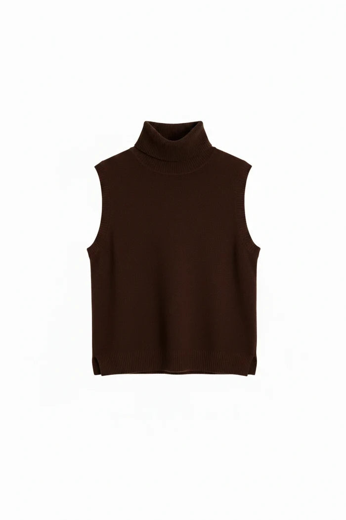 Chocolate Wool-Cashmere High-Neck Tank