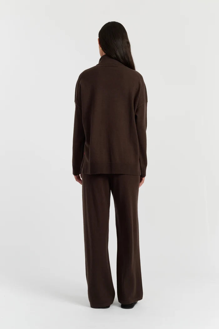 Chocolate Wool-Cashmere Relaxed Rollneck Sweater
