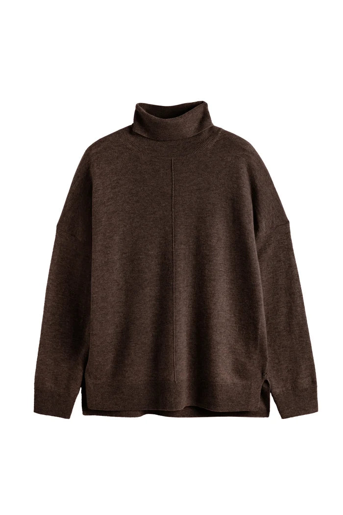 Brown turtleneck sweater on a white background
