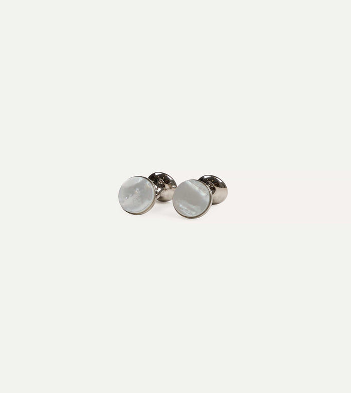 Codis Maya Rhodium Mother of Pearl Bow Cufflinks