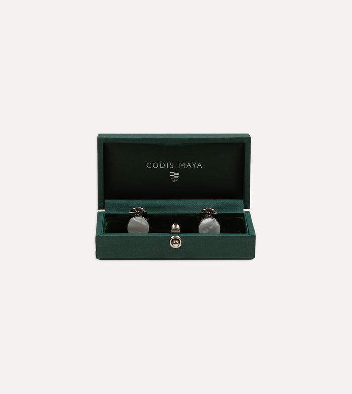 Codis Maya Rhodium Mother of Pearl Bow Cufflinks