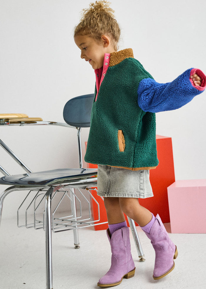 Color Block Fleece Pullover - Pink