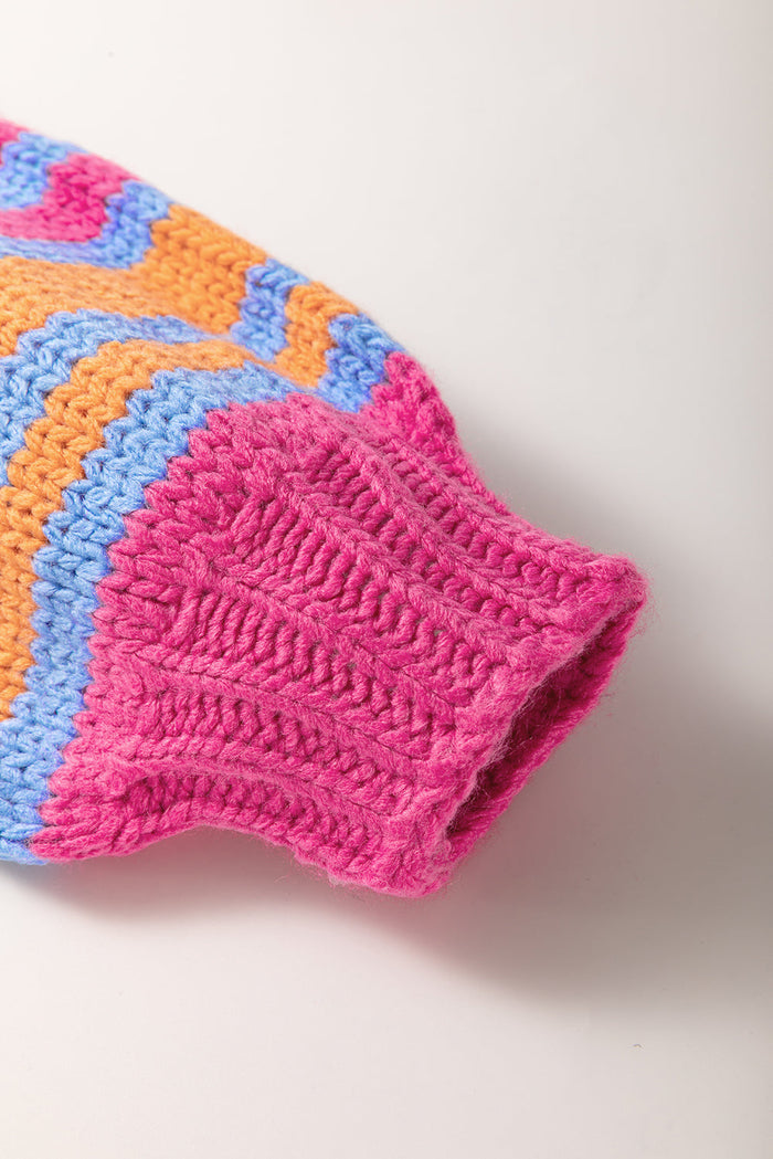 Rose Stripe Colourful Puff Sleeve Drop Shoulder Loose Cardigan - Sweaters & Cardigans/Cardigans