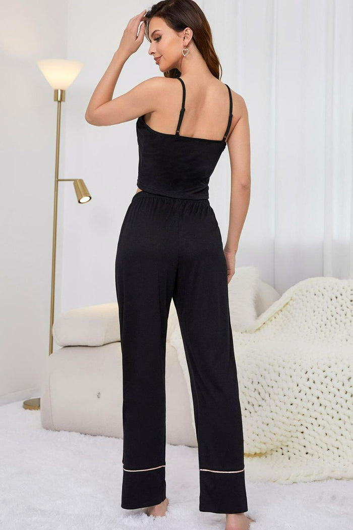 Contrast Trim Cropped Cami and Pants Loungewear Set - Madikfashions.com