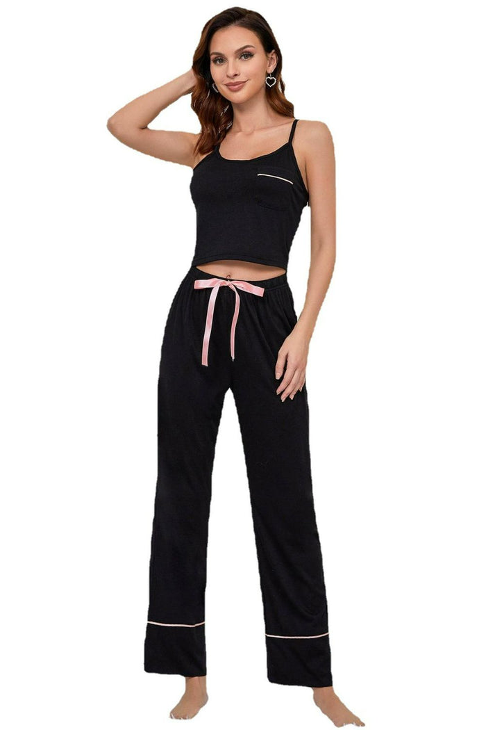 Contrast Trim Cropped Cami and Pants Loungewear Set - Madikfashions.com