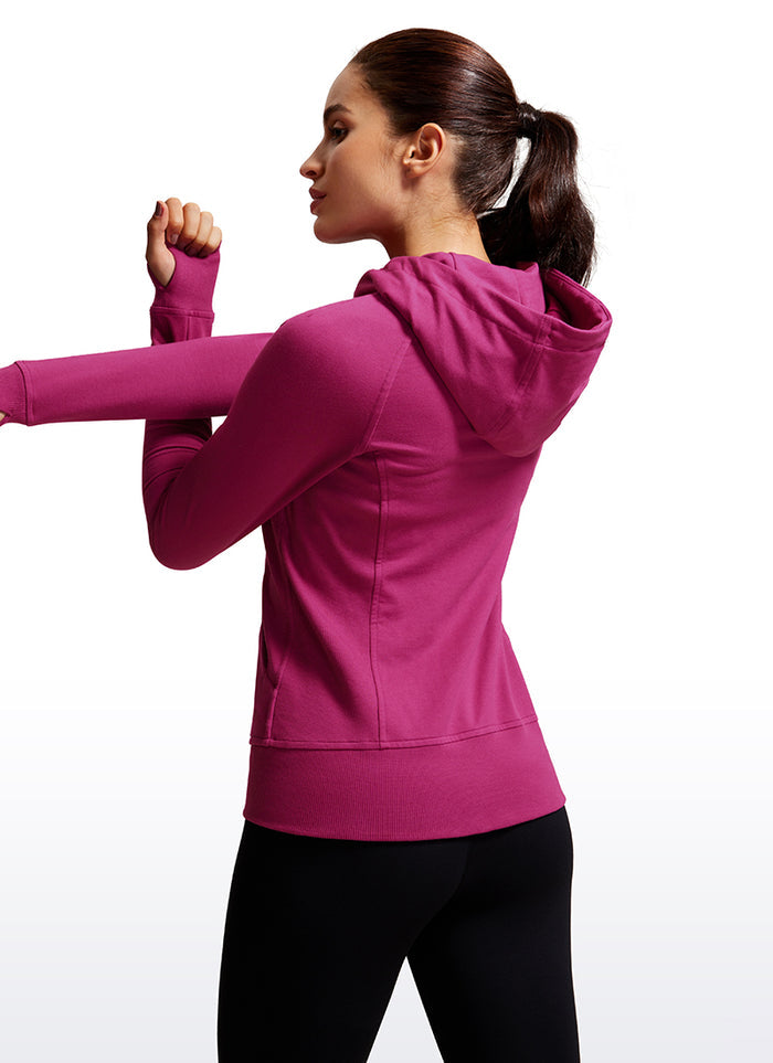 CRZ YOGA Women's Slim Fit Outerwear Cotton Terry Full Zip Hoodies Magenta Purple