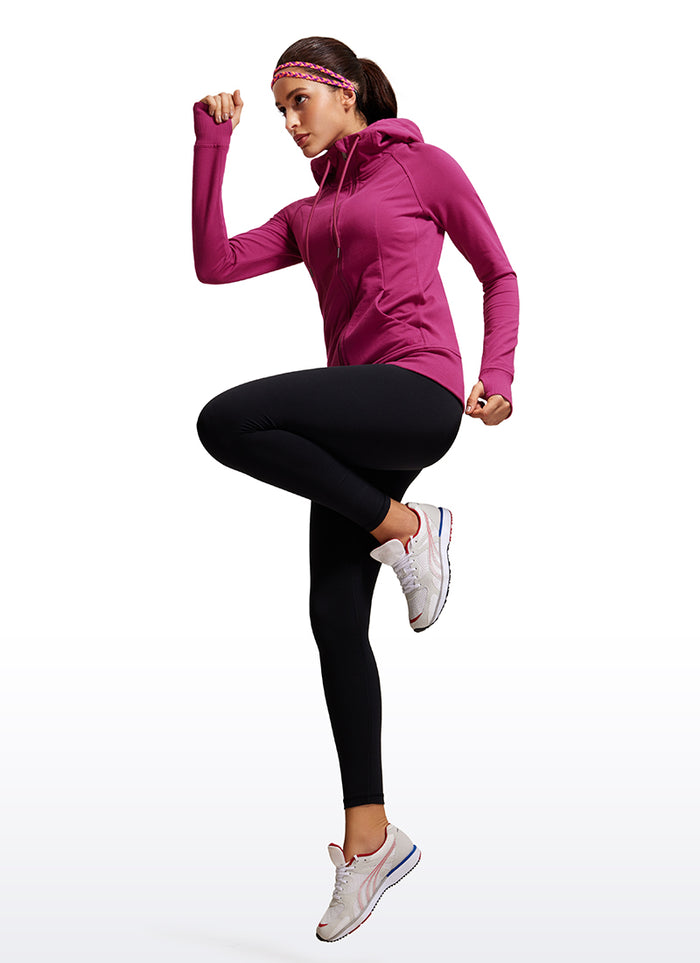 CRZ YOGA Women's Slim Fit Outerwear Cotton Terry Full Zip Hoodies Magenta Purple