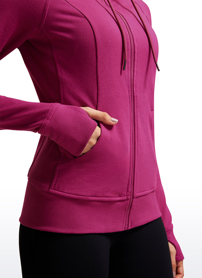CRZ YOGA Women's Slim Fit Outerwear Cotton Terry Full Zip Hoodies Magenta Purple