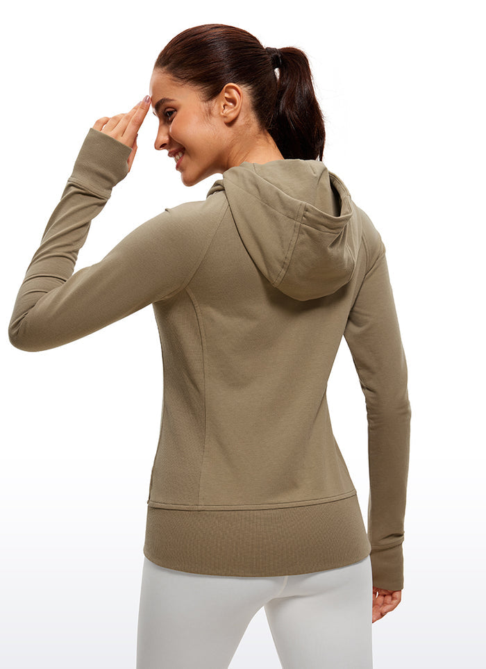 CRZ YOGA Women's Slim Fit Outerwear Cotton Terry Full Zip Hoodies Soul Brown
