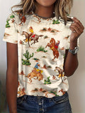 Cowboy Rodeo Western Graphic T-Shirt: Beige / M Rosa Clothing