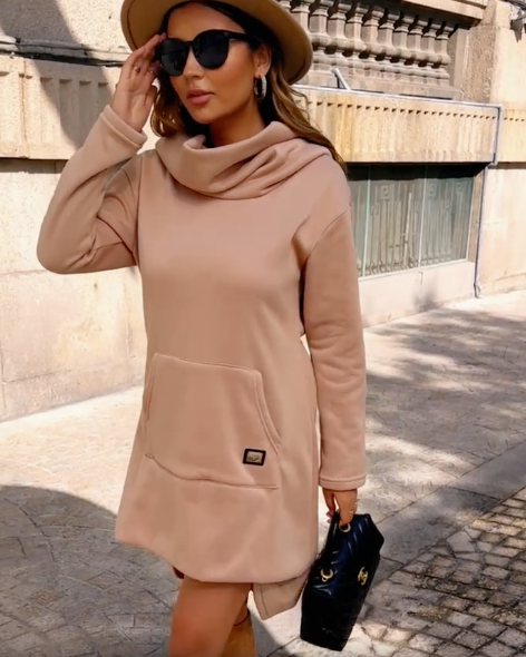 Cowl Neck Sweatshirt Dress - SexyModest Boutique