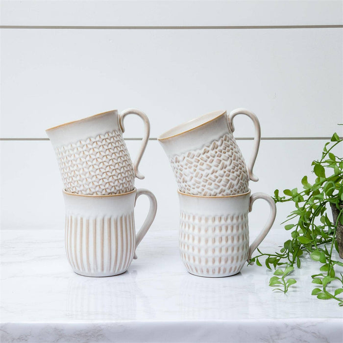 Cream Reactive Glaze Patterned Mugs (Pk/08 Ast) Audrey's Home & Gift