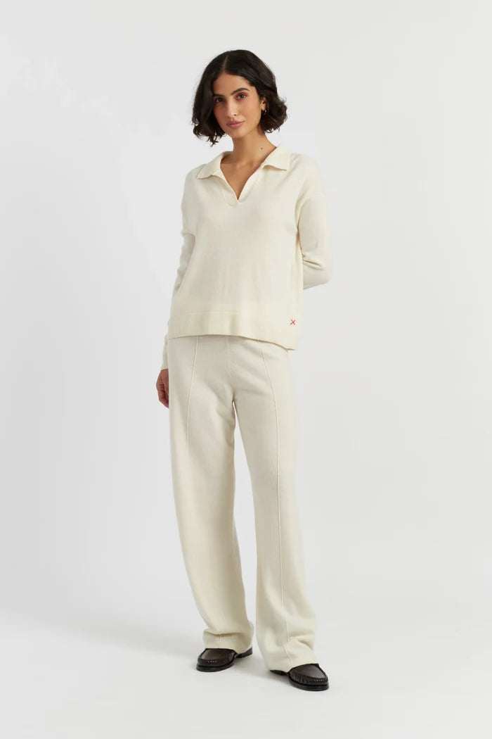 Cream Wool-Cashmere Collared Sweater