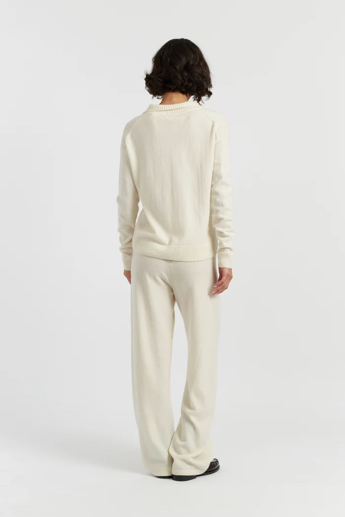 Cream Wool-Cashmere Collared Sweater
