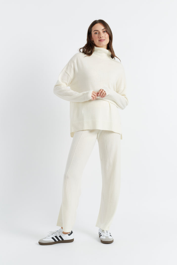 Cream Wool-Cashmere Relaxed Rollneck Sweater