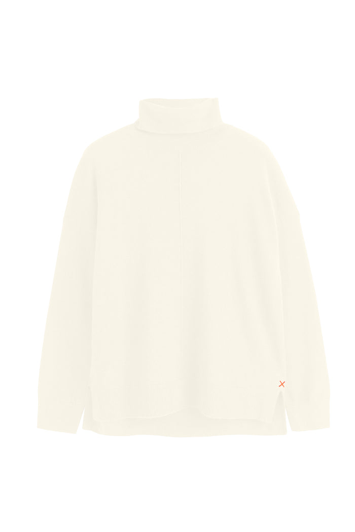 Cream Wool-Cashmere Relaxed Rollneck Sweater