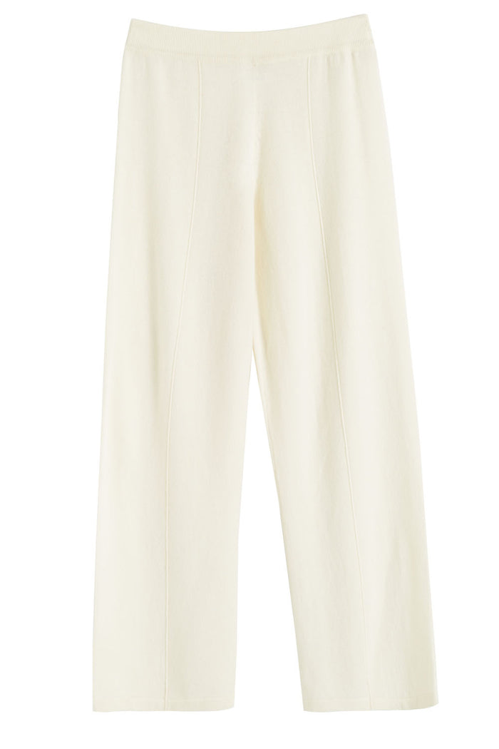 Cream Wool-Cashmere Wide-Leg Track Pants