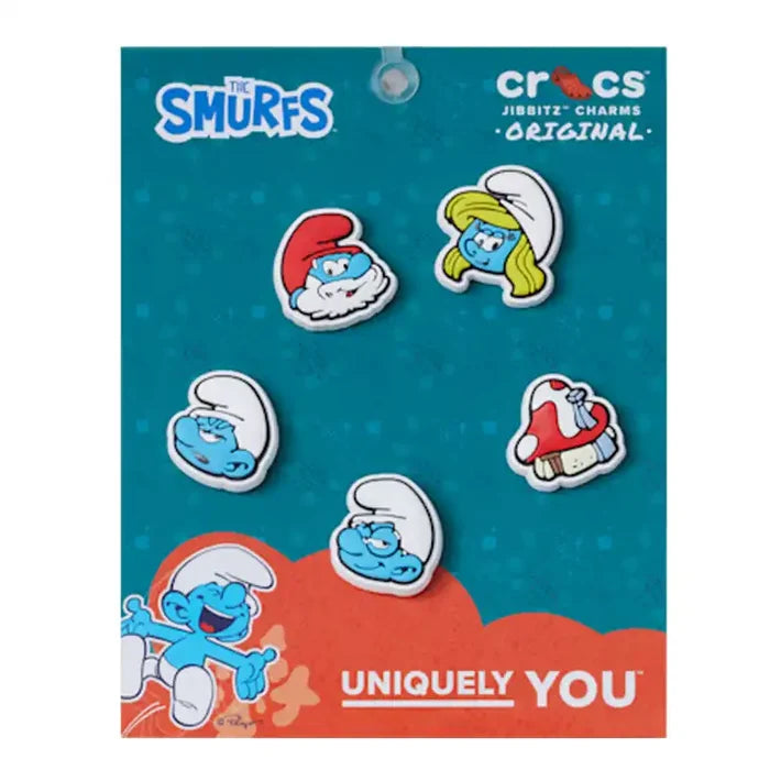 5 Smurfs footwear charms in packaging