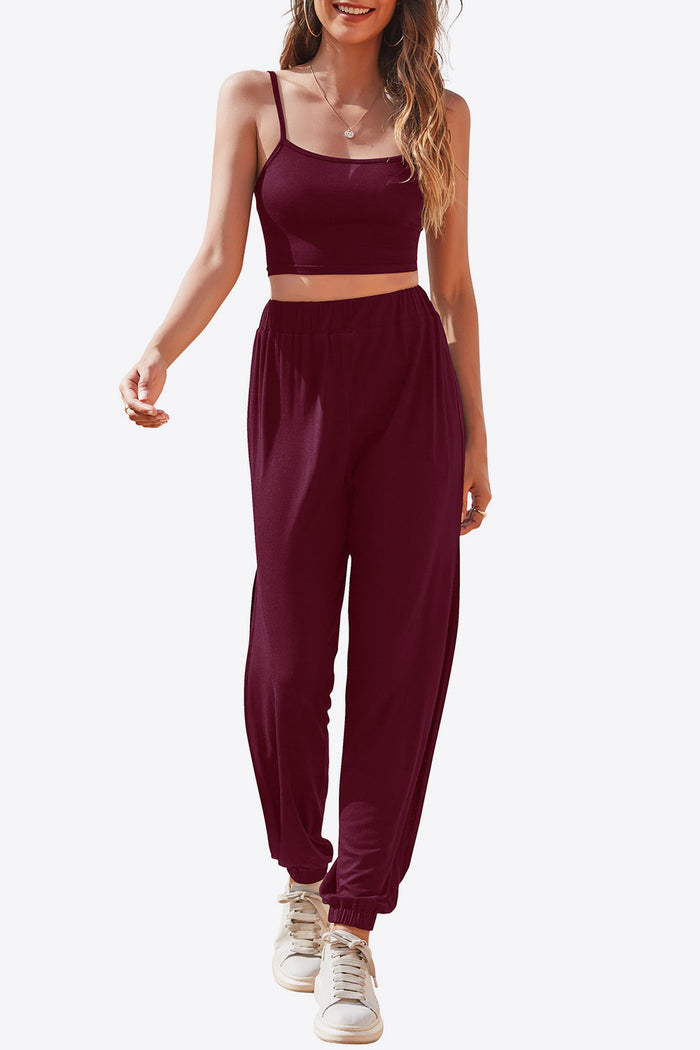 Cropped Cami and Side Split Joggers Set - Madikfashions.com