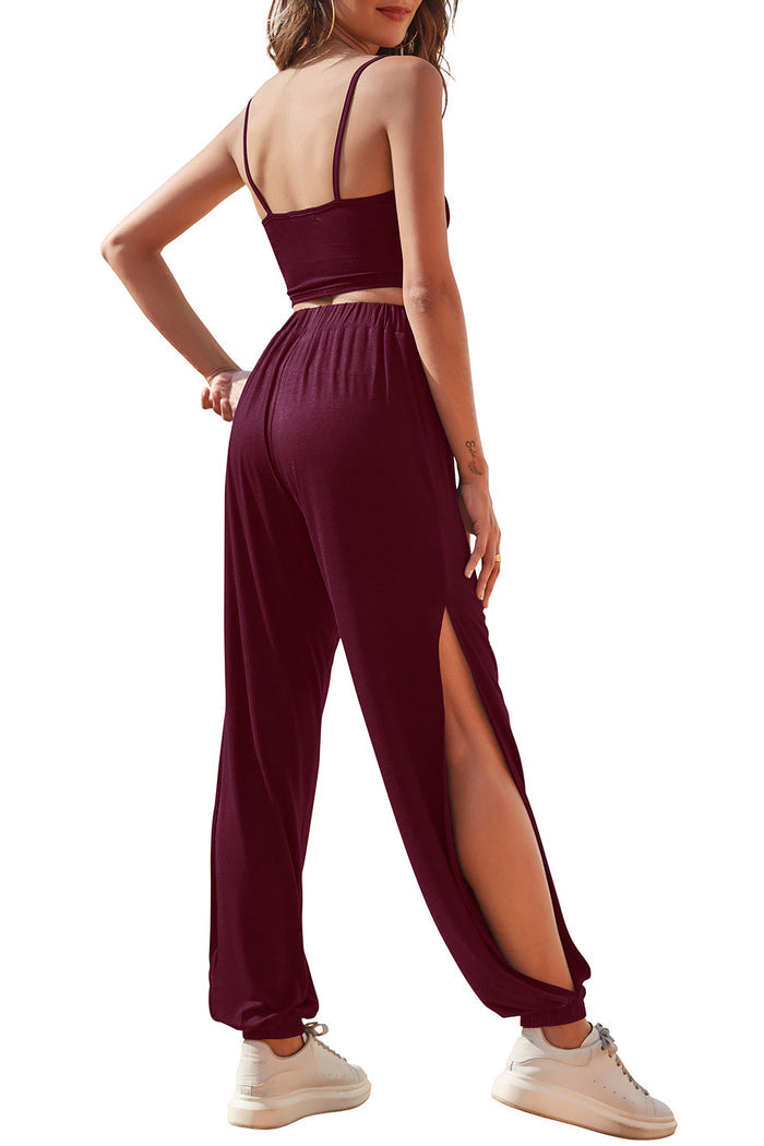 Cropped Cami and Side Split Joggers Set - Madikfashions.com